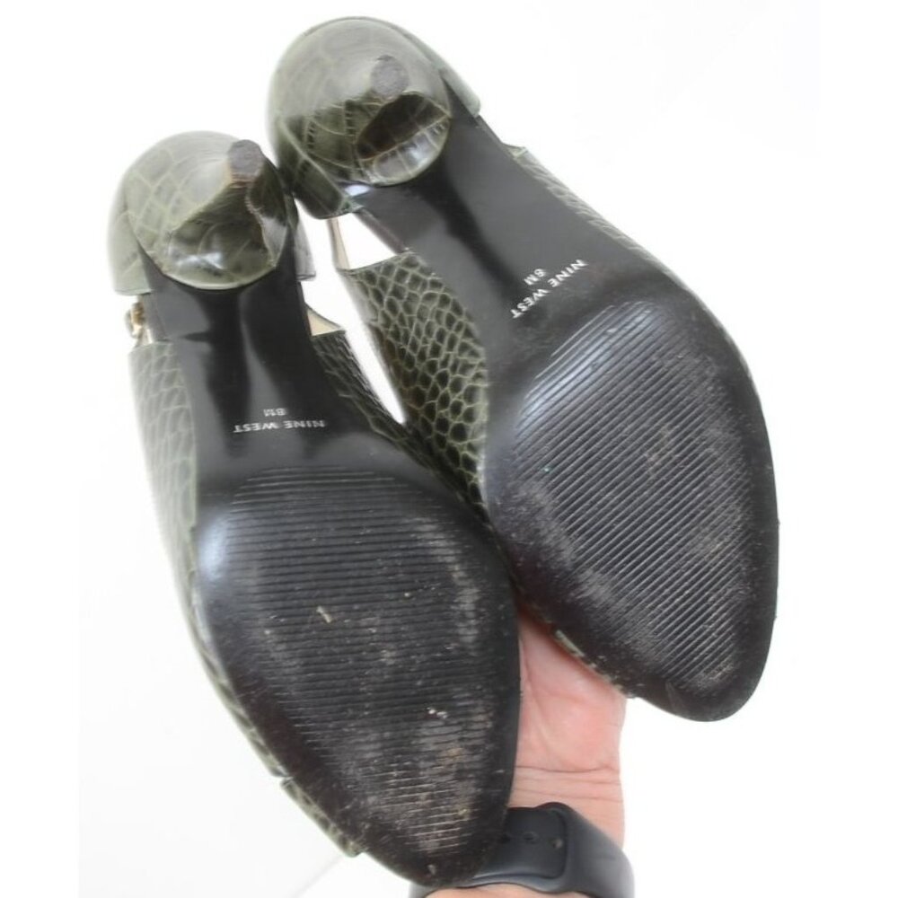 Nine West Brightgirlo Green Leather Alligator Print Peep Toe Heel Pump Size 8M - Picture 8 of 9